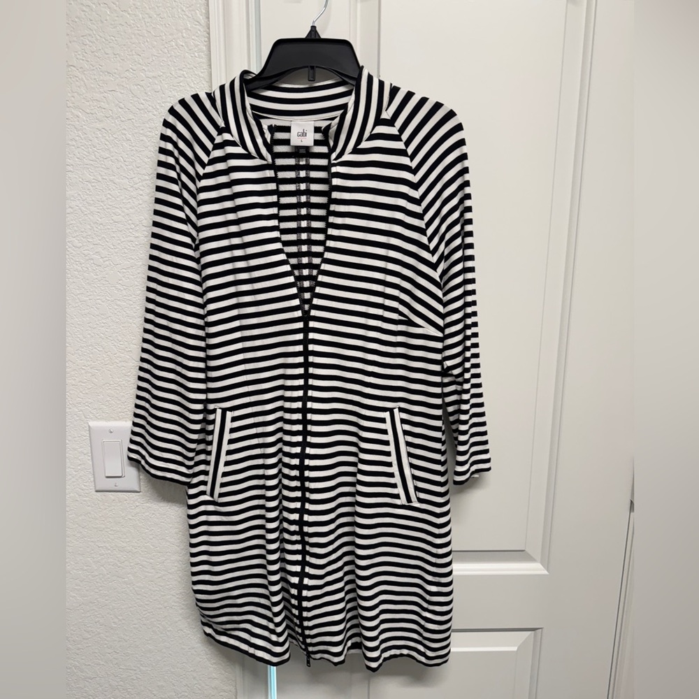 CAbi Black and White Striped Jacket